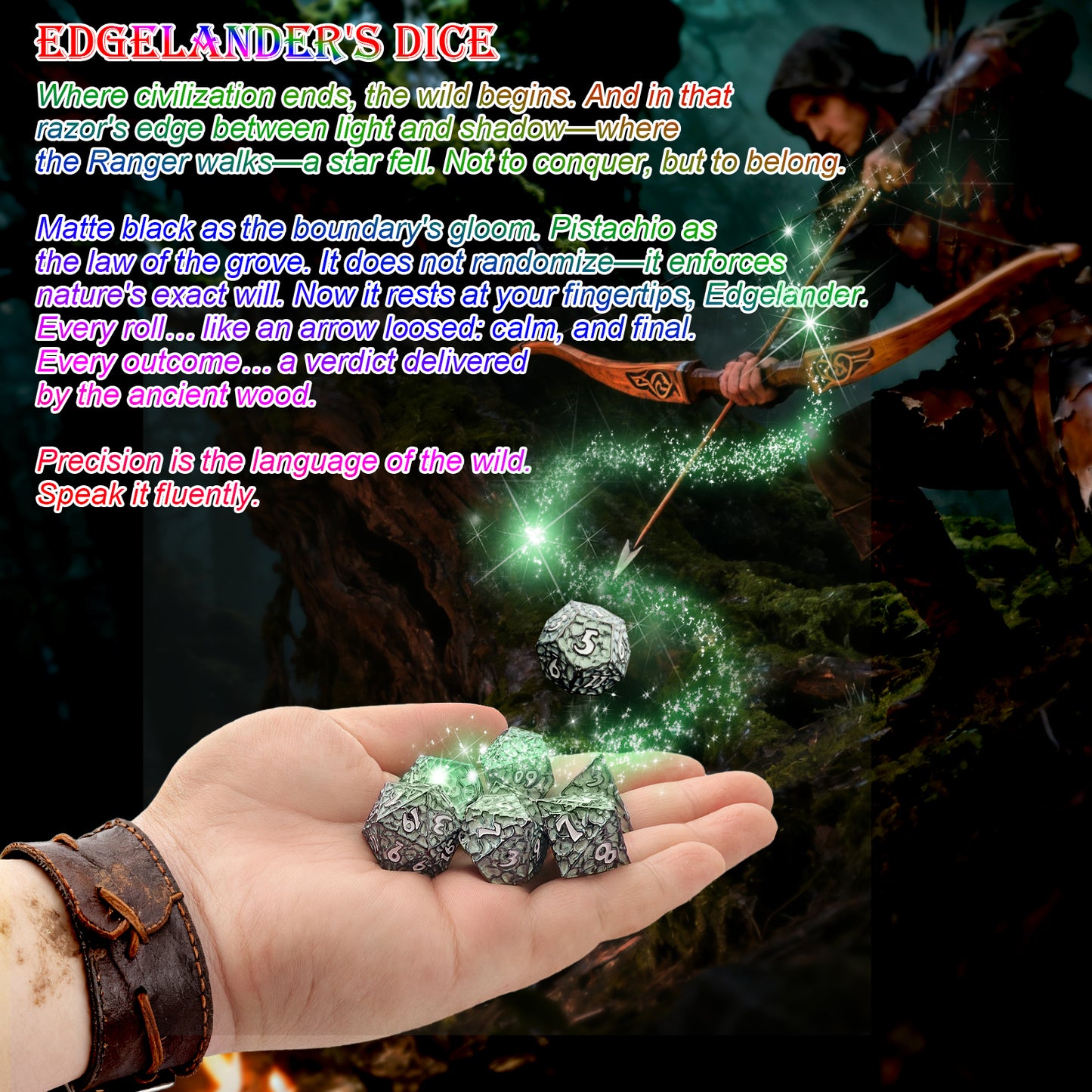 Haxtec Meteorite Texture Metal DnD Dice Set Aqua Light Green White  Numbers