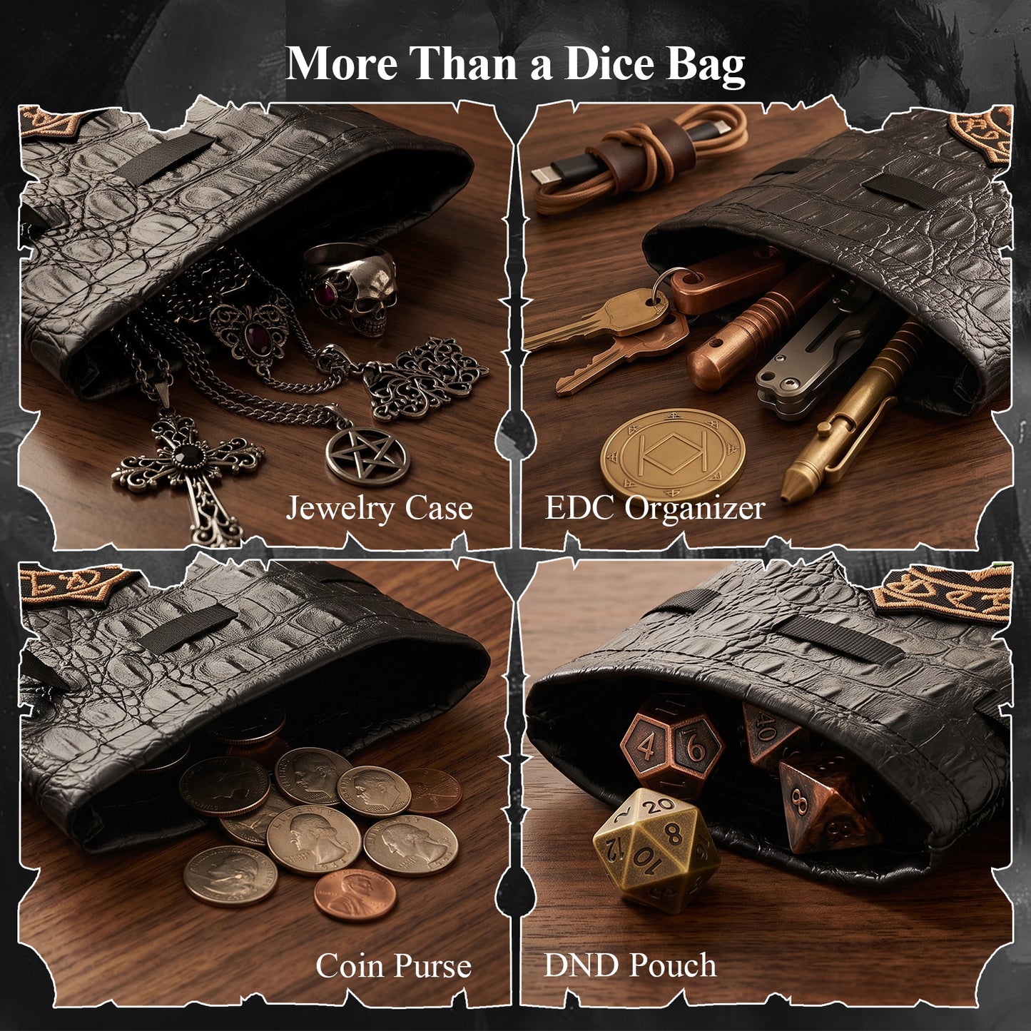 Haxtec Embroidered Rune-Infused Red Dragon Eye PU Leather Bag