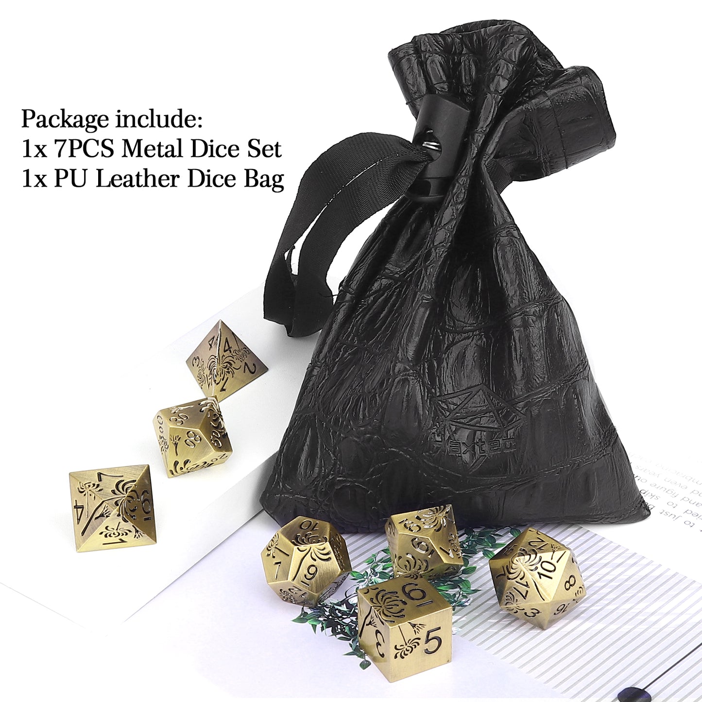 Haxtec Antique Spider Lily Metal DND Dice Set for Dungeons and Dragons TTRPG-Antique Bronze