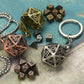 Haxtec Mini Metal Dice Set D&D with Hollow D20 Dice Case Metal Keychain Dice