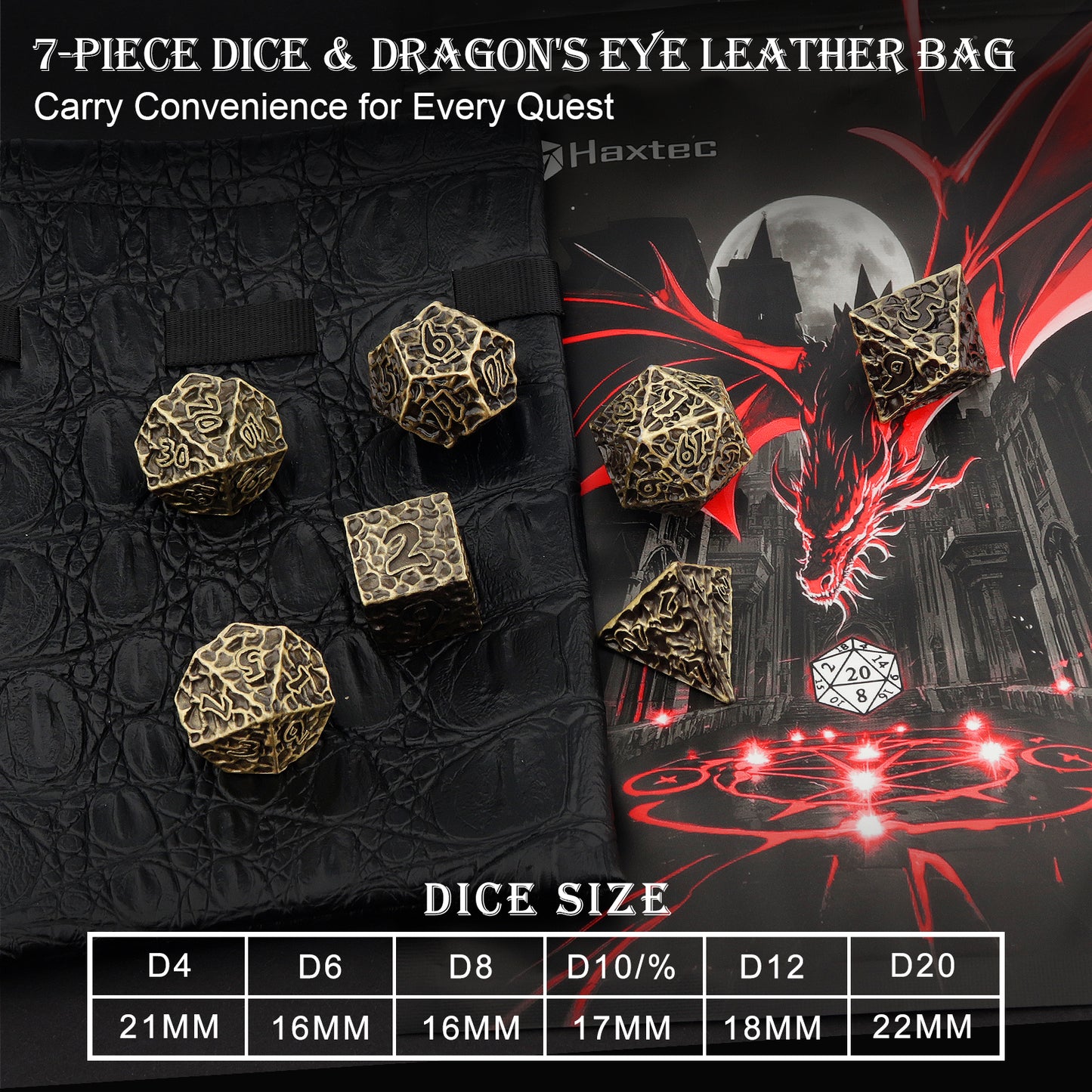 Haxtec Meteorite Texture Metal DnD Dice Set Ancient Bronze