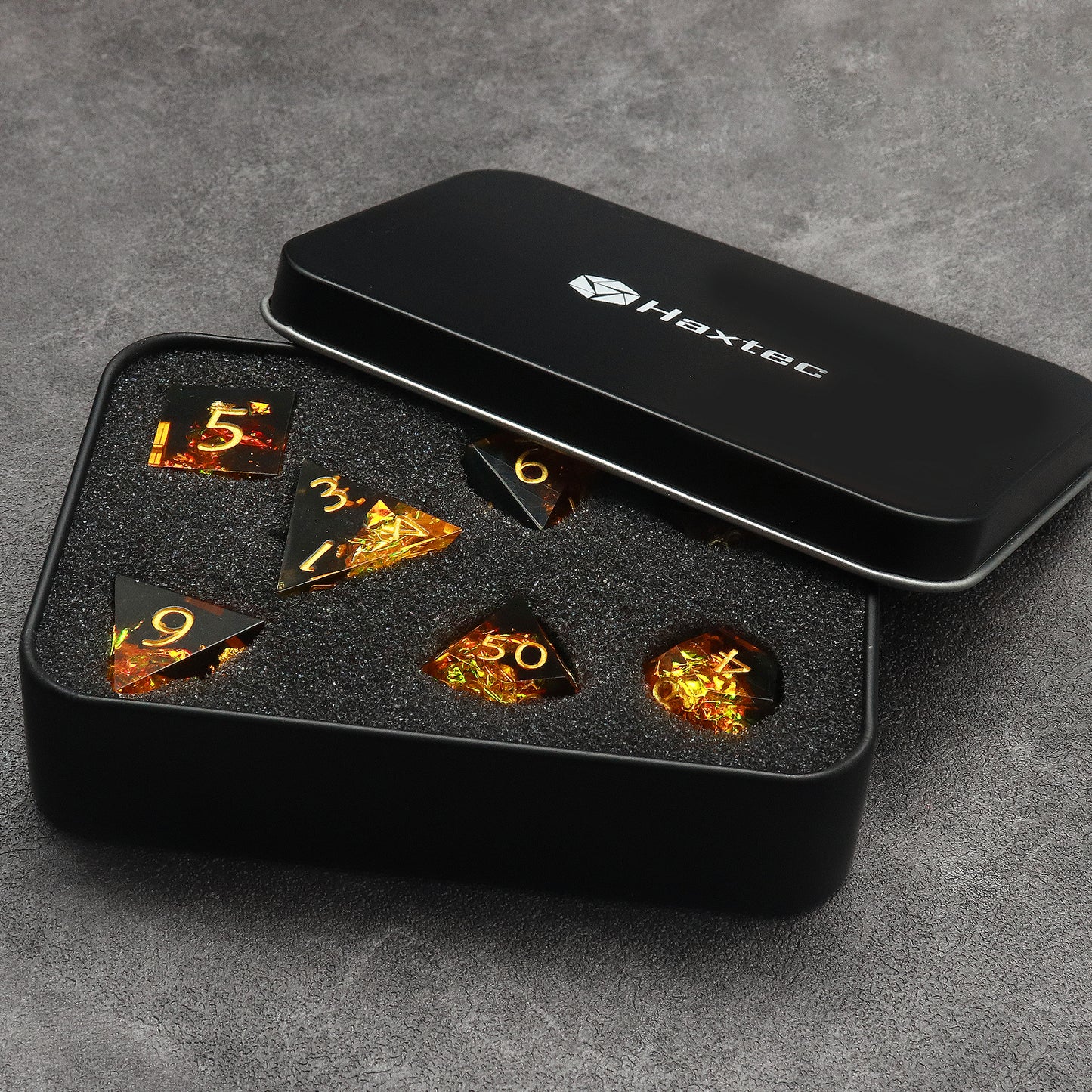 Haxtec Sharp Edge Dice Set DND Dice D&D Dice for Dungeons and Dragons Gift-Fire Galaxy