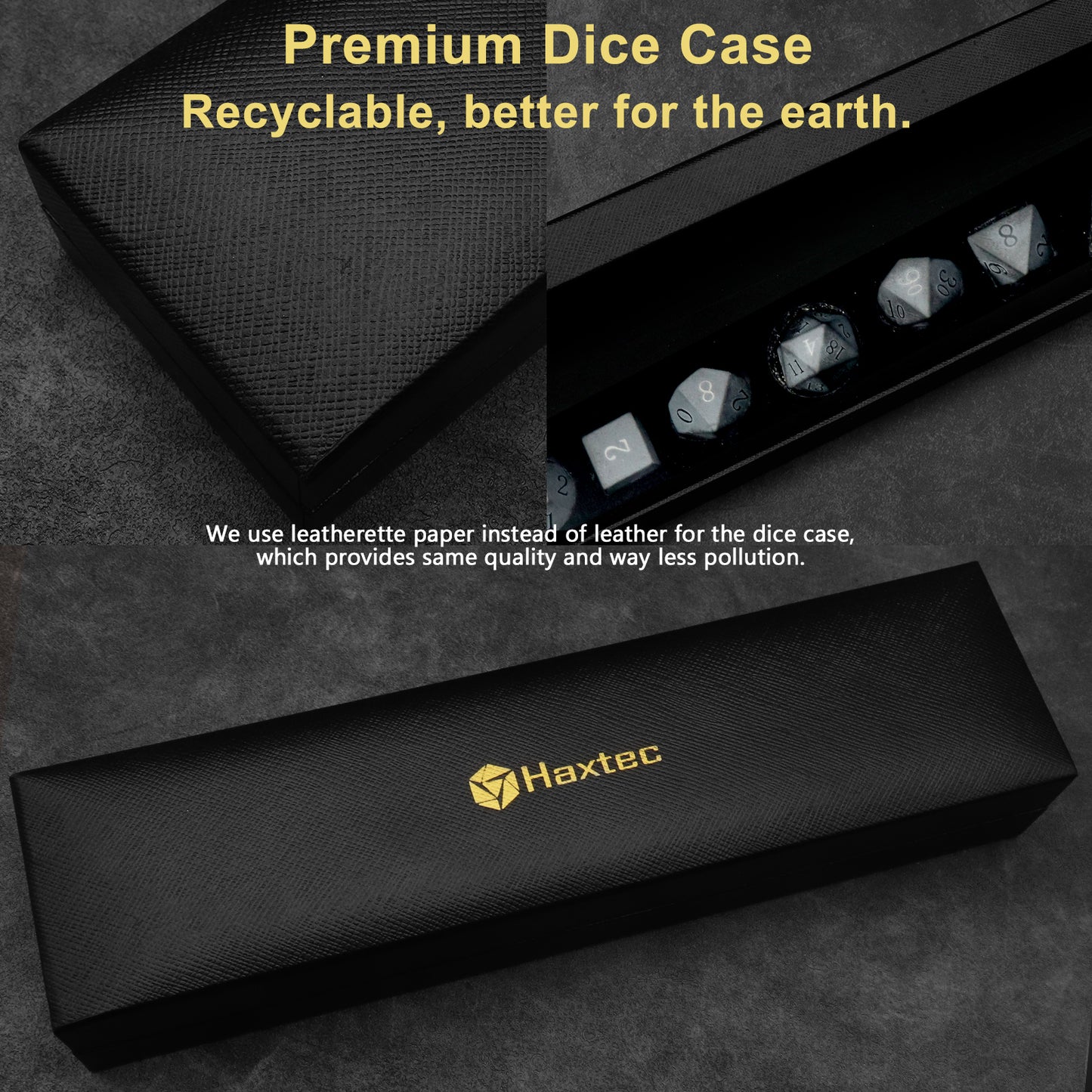 Raised Number Obsidian Stone DND Dice Set with Premium Dice Case