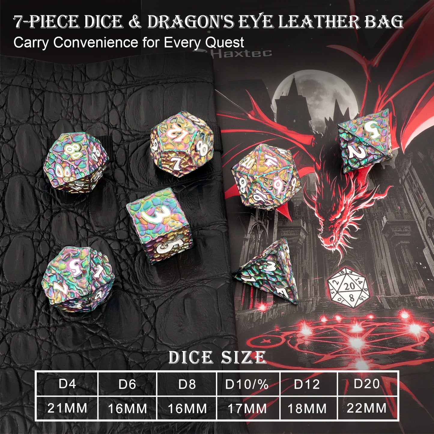 Haxtec Meteorite Texture Metal DnD Dice Set Colorful White Numbers