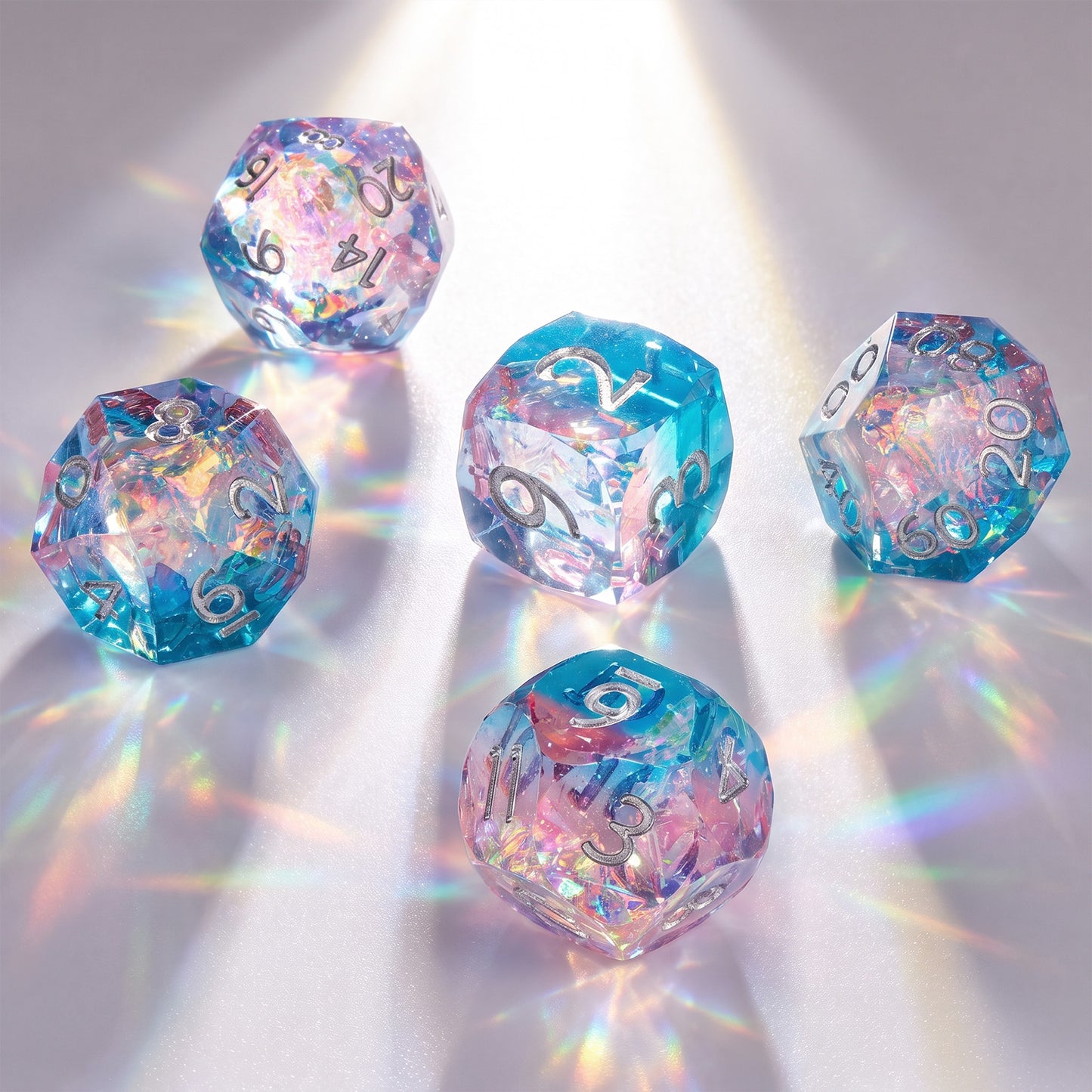 Haxtec Pastel Dreamscape Holographic Dice – Diamond-Cut Resin Set with Metal Case