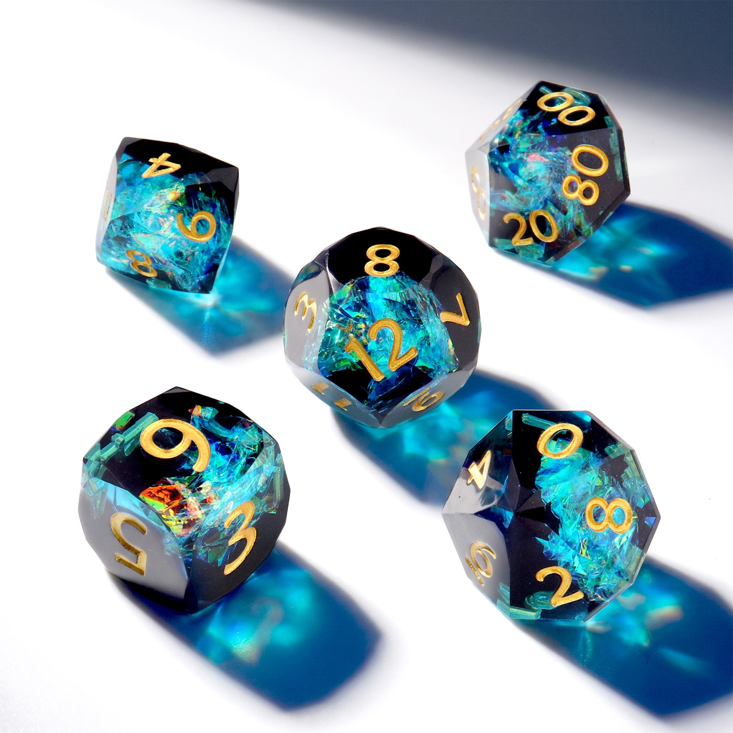 Haxtec Aurora Prism Holographic Sparkling Dice Set – Diamond-Cut Iridescent Resin D&D Dice with Metal Case