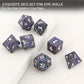 Haxtec Meteorite Texture Metal DnD Dice Set Flash Blue Purple with White Numbers