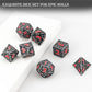 Haxtec Meteorite Texture Metal DnD Dice Set Iron Red Numbers