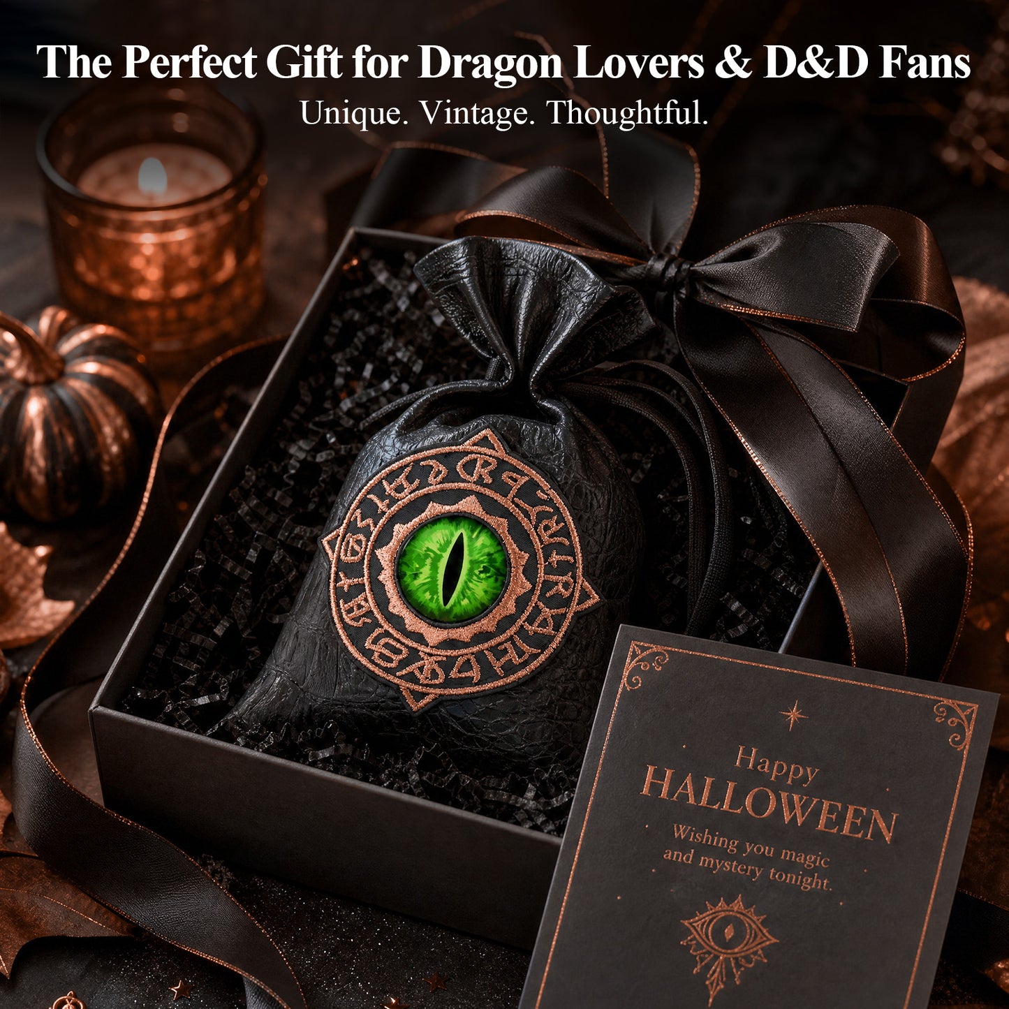 Haxtec Embroidered Rune-Infused Green Dragon Eye PU Leather Bag