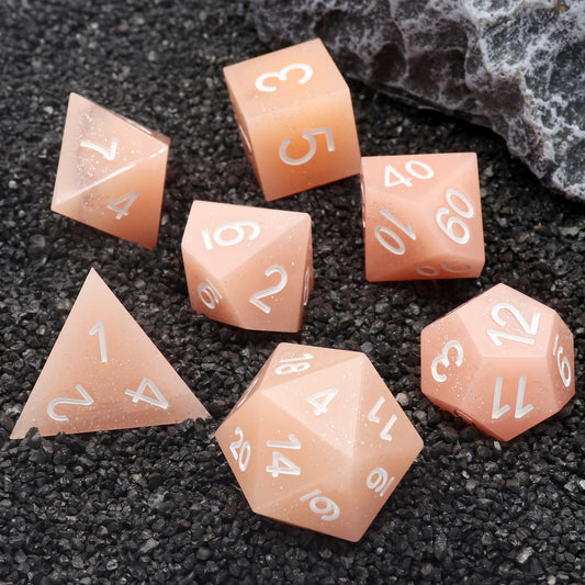 Pink Glitter Sharp Edge Dice Set with Dice Case for DND Dungeons and Dragons TTRPGs