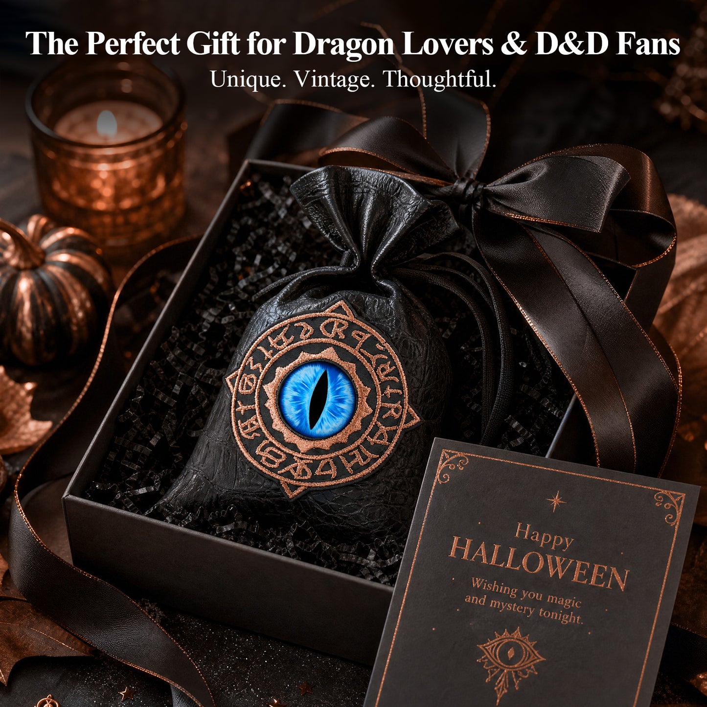 Haxtec Embroidered Rune-Infused Blue Dragon Eye PU Leather Bag