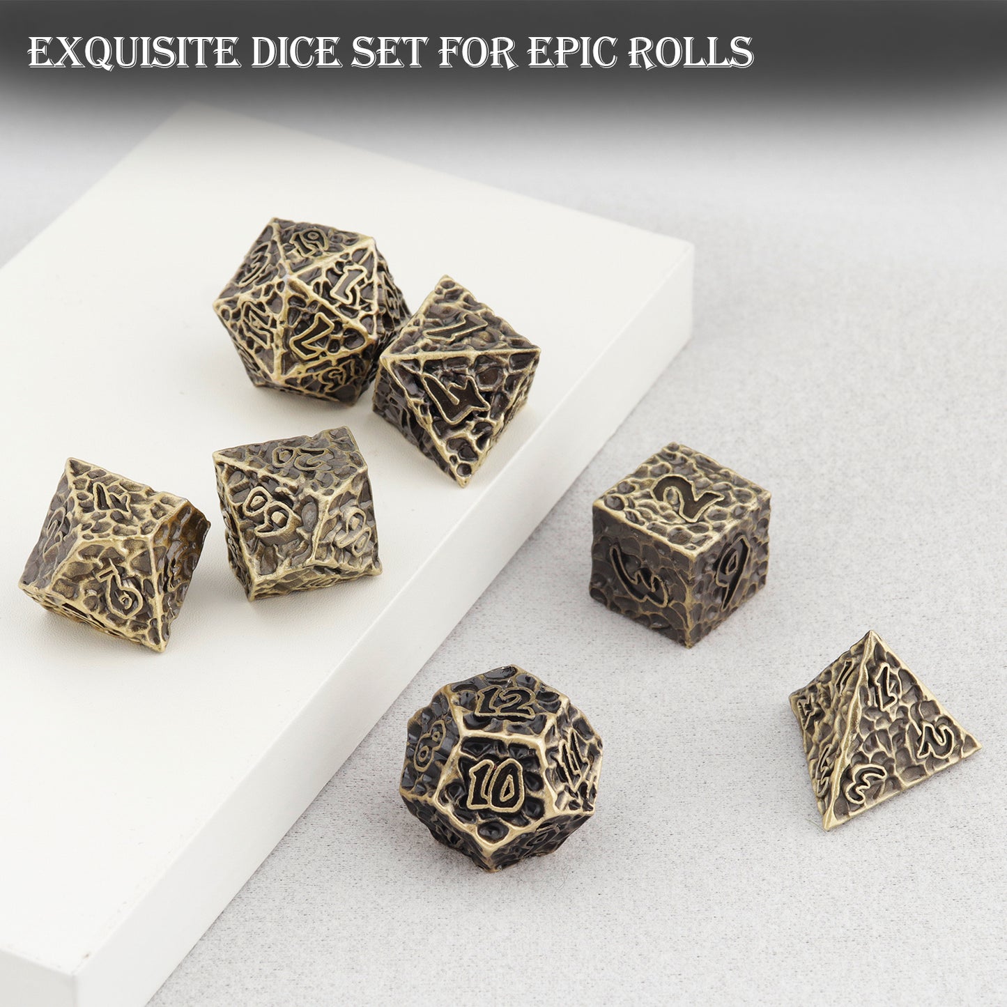 Haxtec Meteorite Texture Metal DnD Dice Set Ancient Bronze