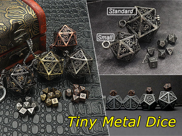 Haxtec Mini Metal Dice Set D&D with Hollow D20 Dice Case Metal Keychain Dice