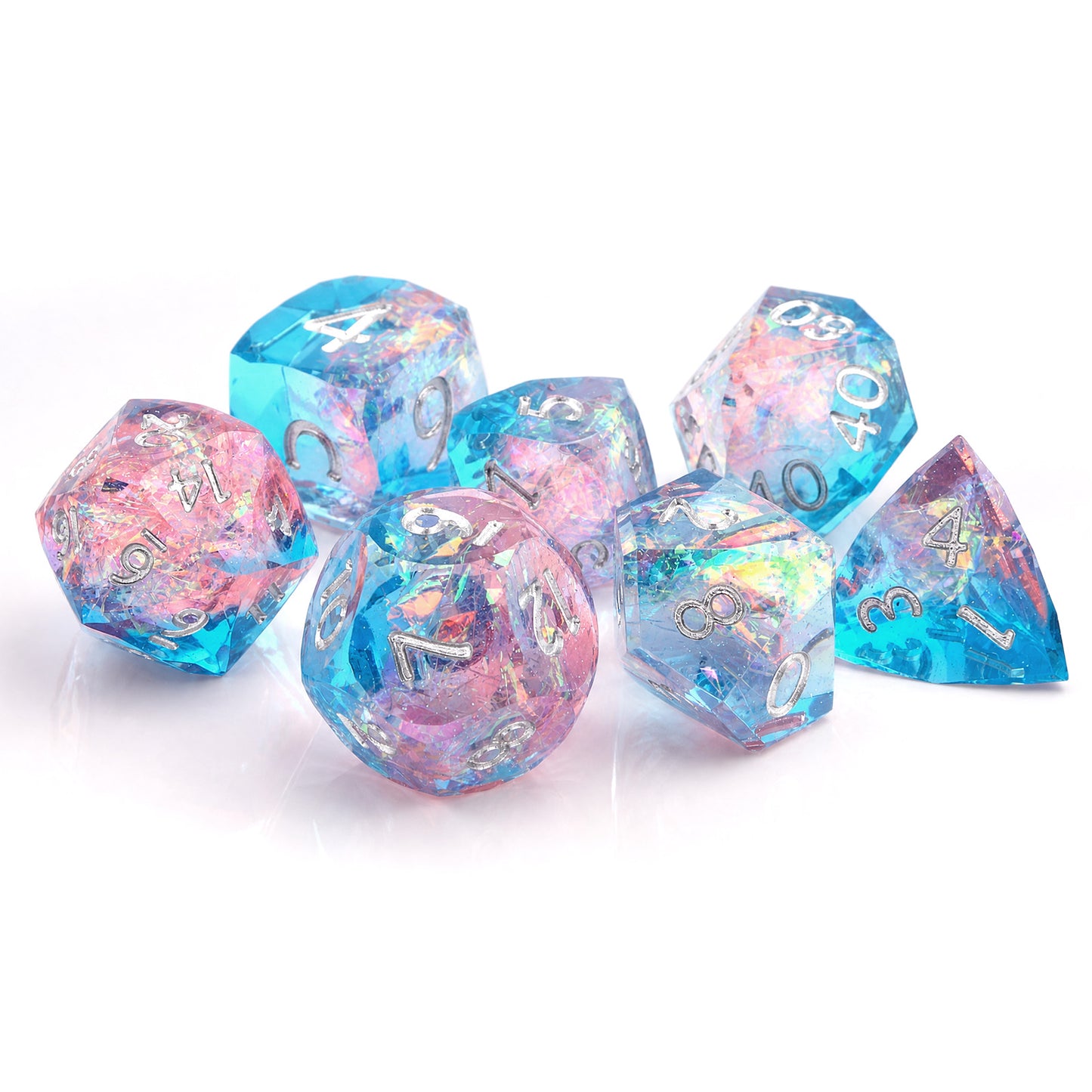 Haxtec Pastel Dreamscape Holographic Dice – Diamond-Cut Resin Set with Metal Case