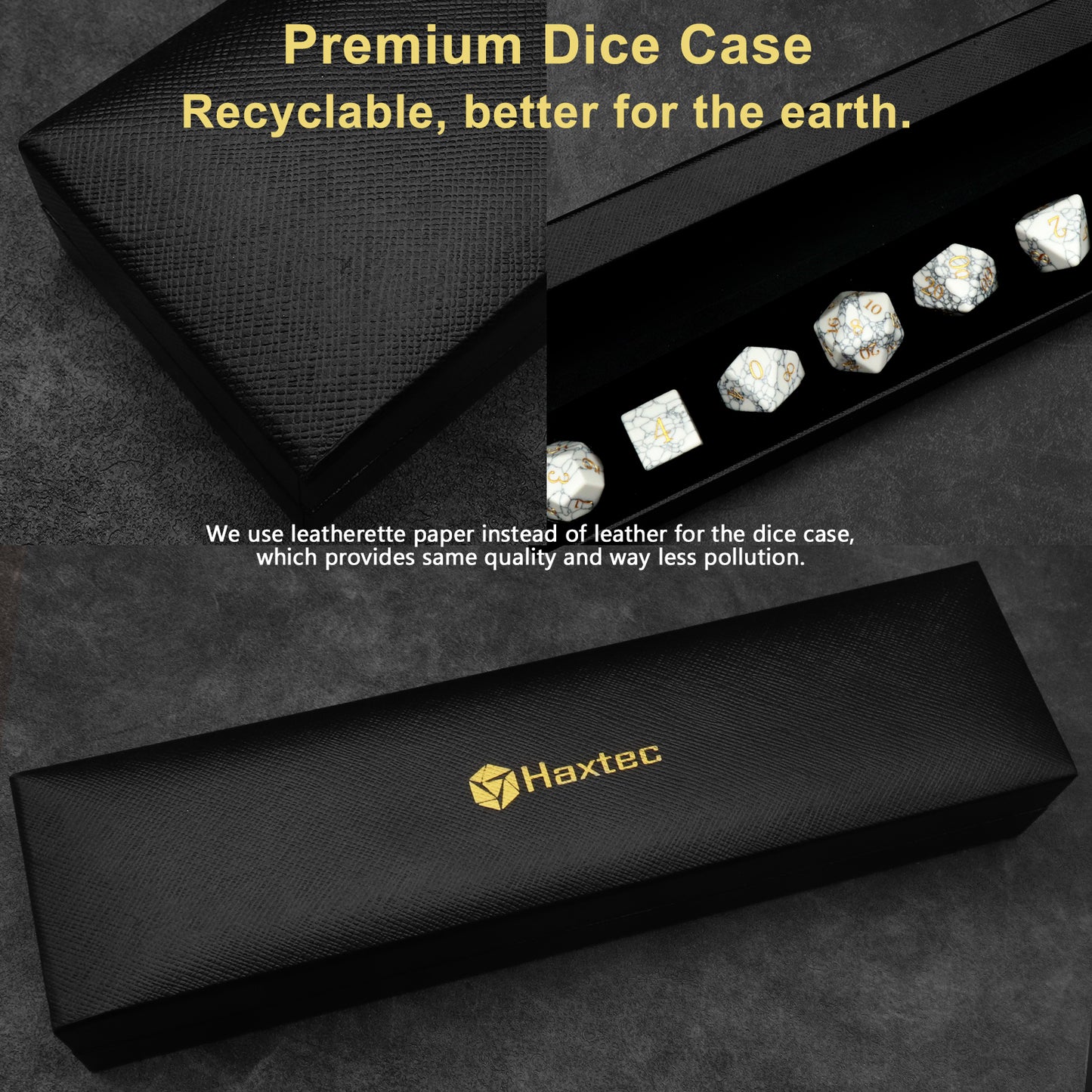 White Howlite Gemstone Dice Set with Premium Dice Case Marble Pattern