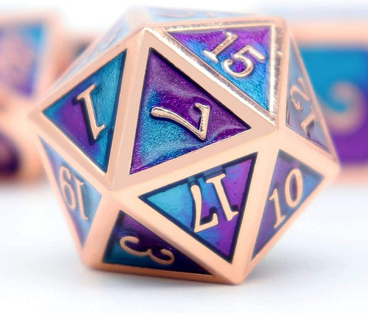 Haxtec Copper Blue Purple Metal DND Dice Set D&D RPG Polyhedral Heavy Dice