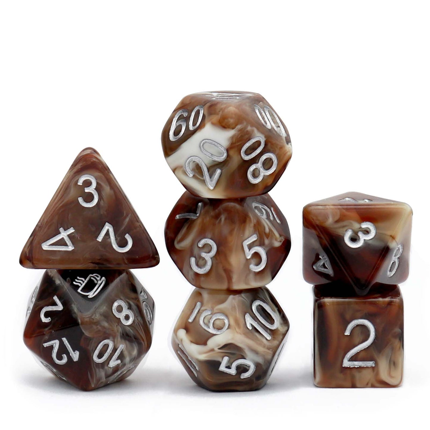 Haxtec 7PC Coffee DND Dice Set Resin RPG Dice - Last Latte