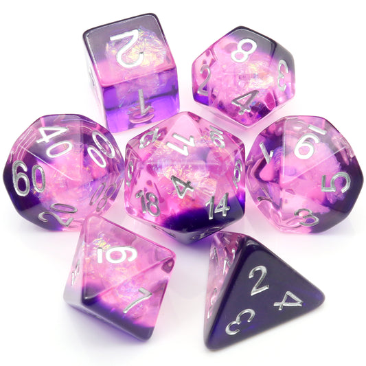 Haxtec DND Dice Set 7PCS Purple Galaxy Polyhedral Resin Dice Set With Iridescent Mylar Inclusions