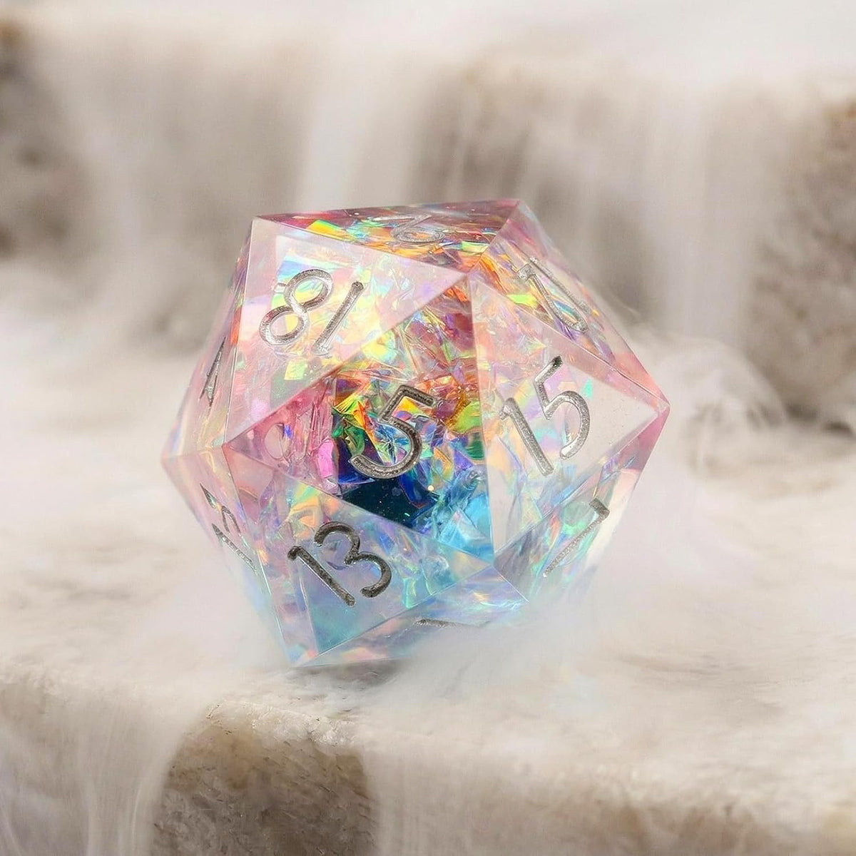 Haxtec Sparkling Sharp Edge Dice Set - Handmade Resin DND Dice with Iridescent Mylar Inclusion, Light Purple and Blue(Copy)