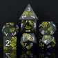 Haxtec Yellow Spider Lily Flower Metal DND Dice Set for Dungeons and Dragons TTRPG-Black Yellow