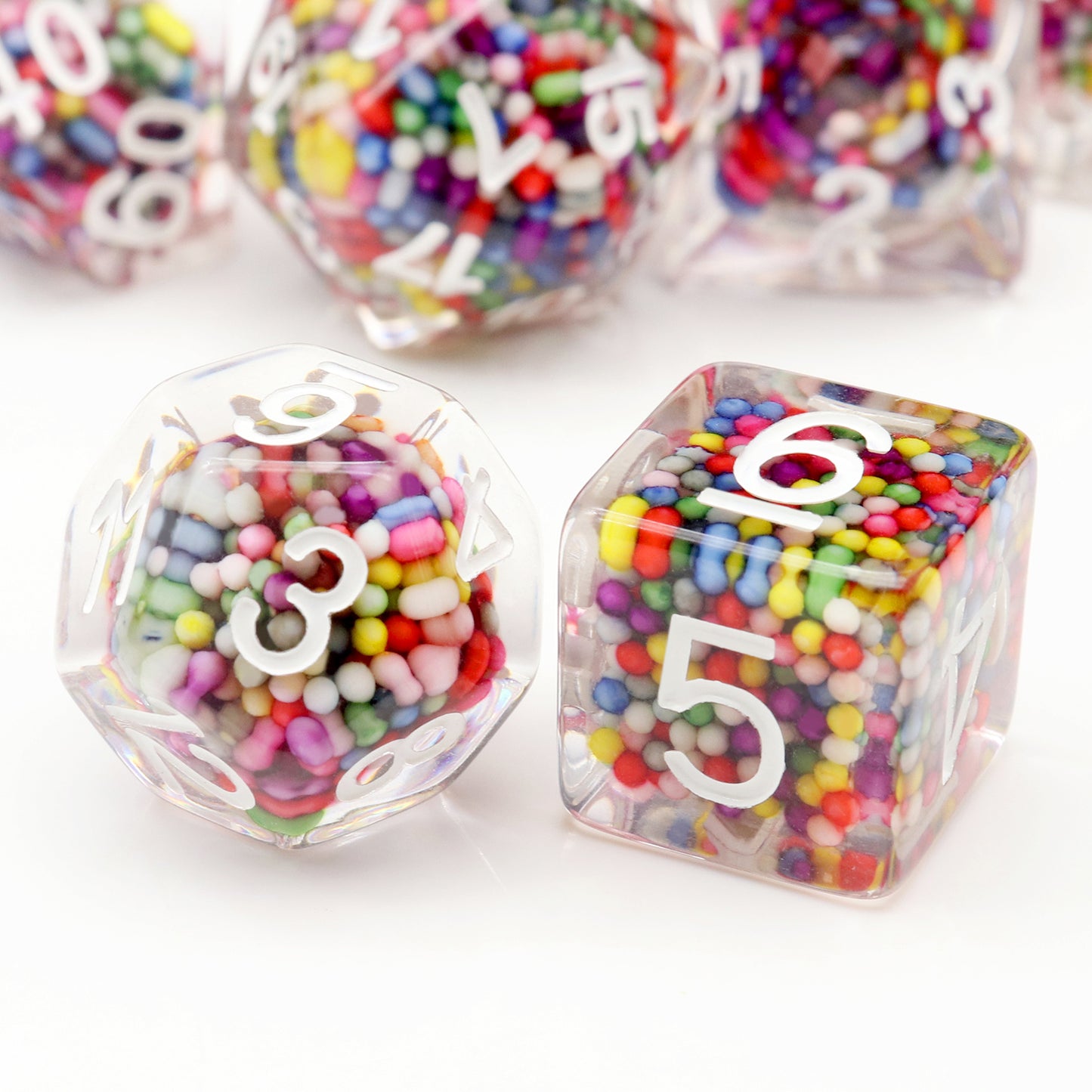 Haxtec DND Dice Set 7PCS Rainbow Polyhedral Resin Dice Set With Colorful Beads Inside-Rainbow Candy