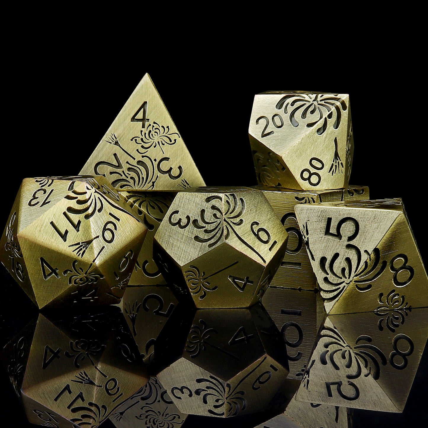 Haxtec Antique Spider Lily Metal DND Dice Set for Dungeons and Dragons TTRPG-Antique Bronze