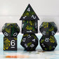 Haxtec Yellow Spider Lily Flower Metal DND Dice Set for Dungeons and Dragons TTRPG-Black Yellow