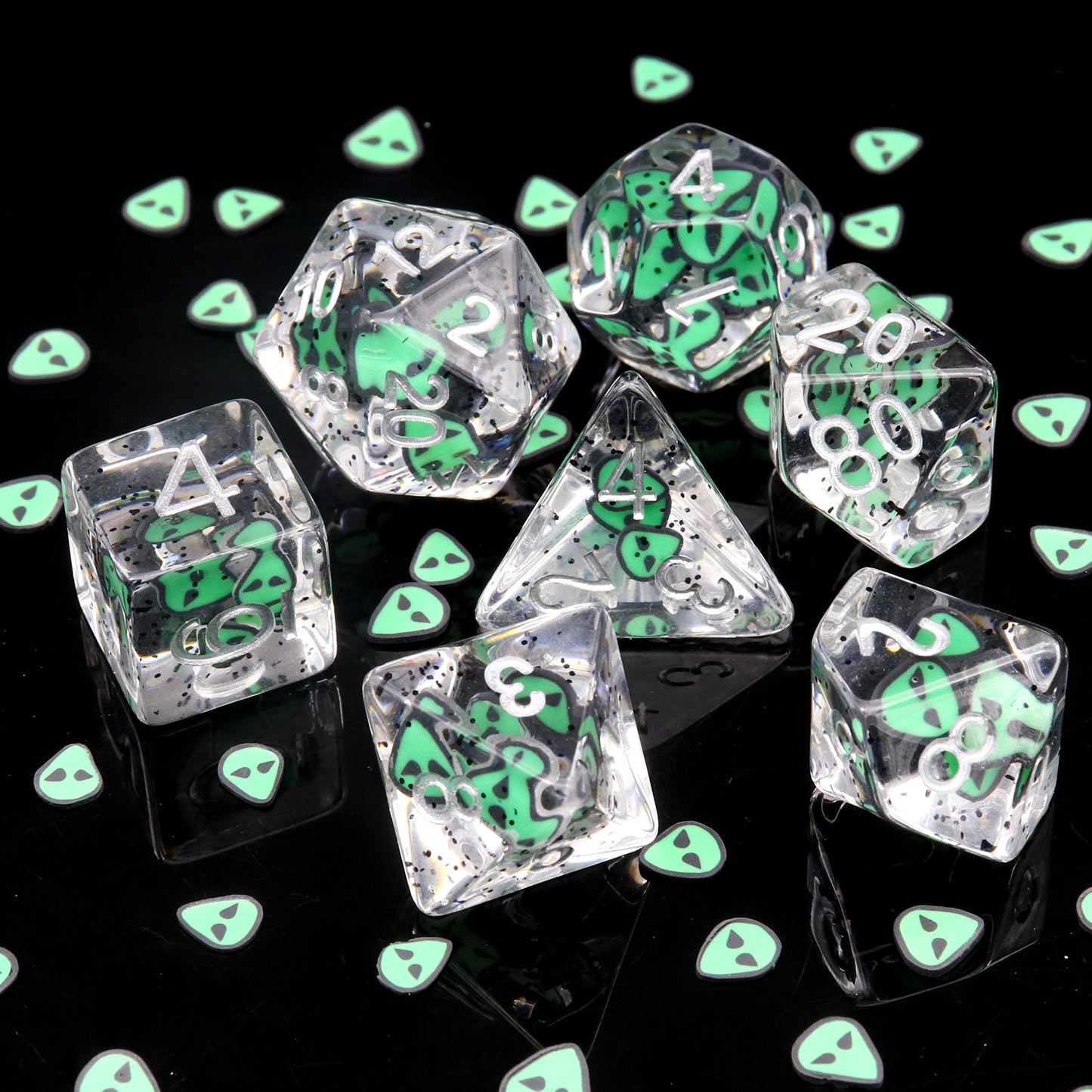 Haxtec Ghost DND Dice Set 7PCS Polyhedral Filled Resin Dice Set With Spirit Faces Inside-Ghost