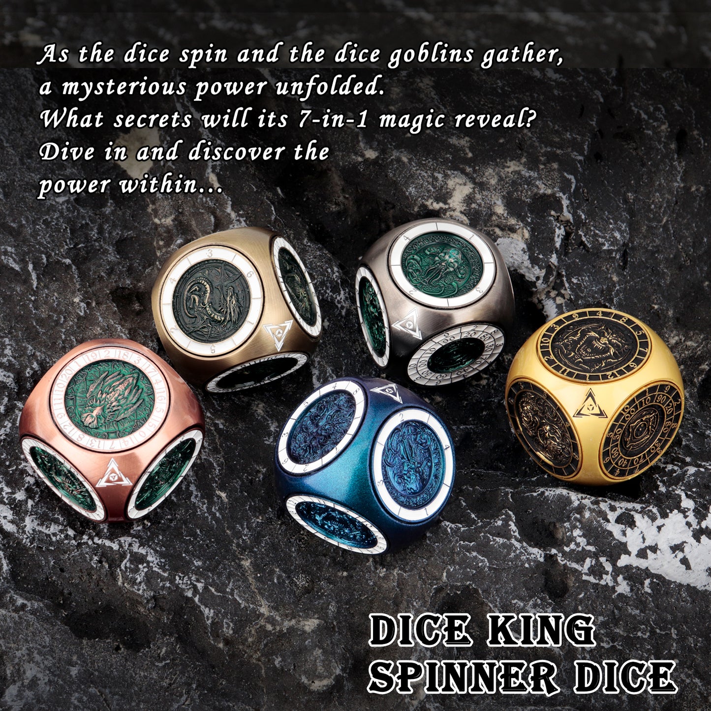 Cube Spinner Dice 7-in-1 Metal DND Dice Set Fidget Spinner Dice King Novelty DND Gifts