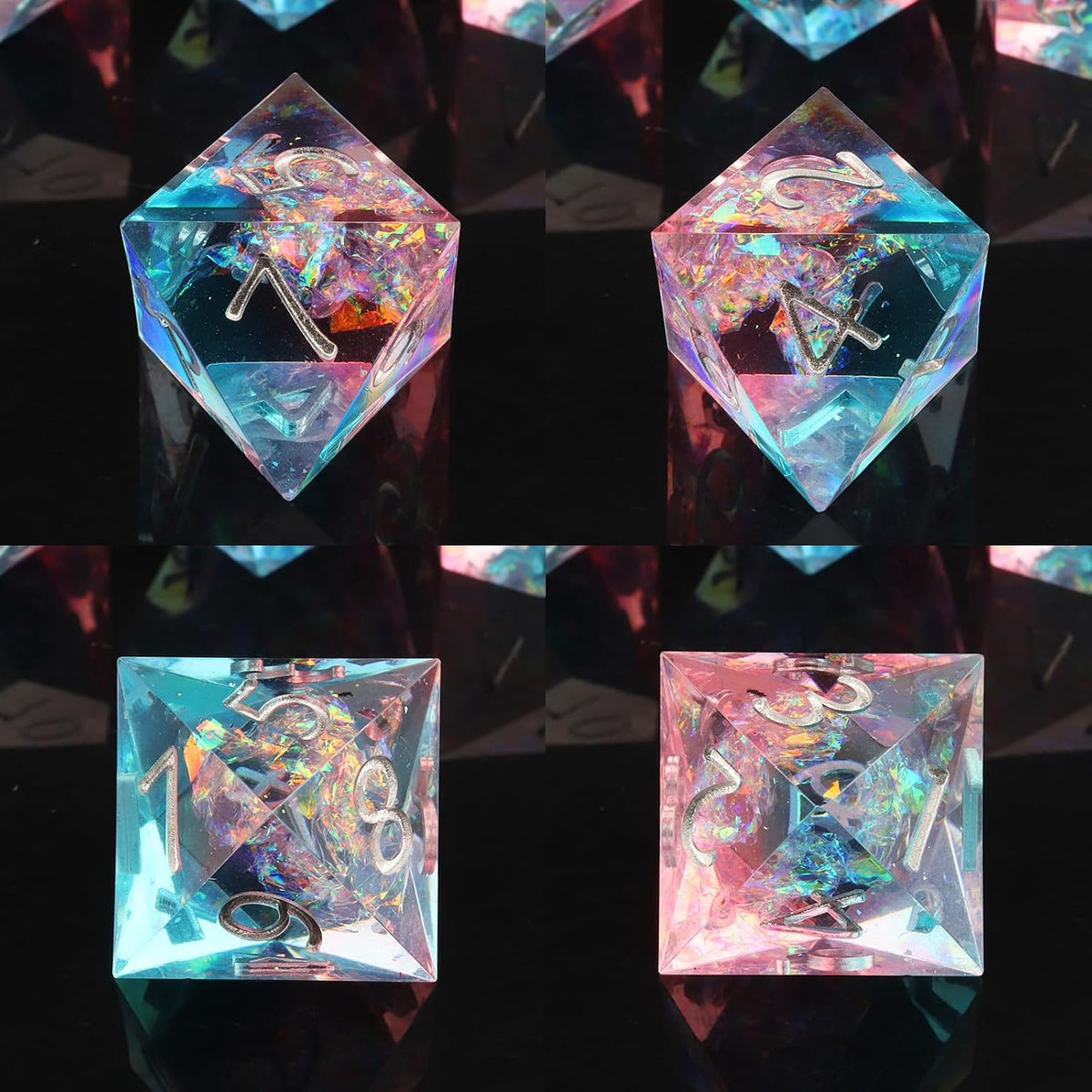 Haxtec Sparkling Sharp Edge Dice Set - Handmade Resin DND Dice with Iridescent Mylar Inclusion, Light Purple and Blue(Copy)