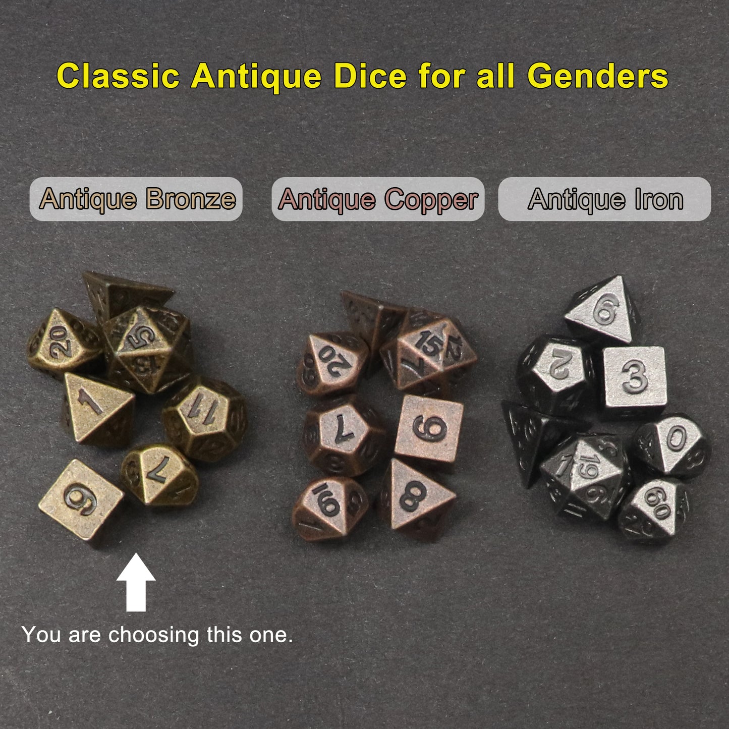Haxtec Mini Metal Dice Set D&D for DND Game with Metal Keychain Dice Case-Antique Bronze