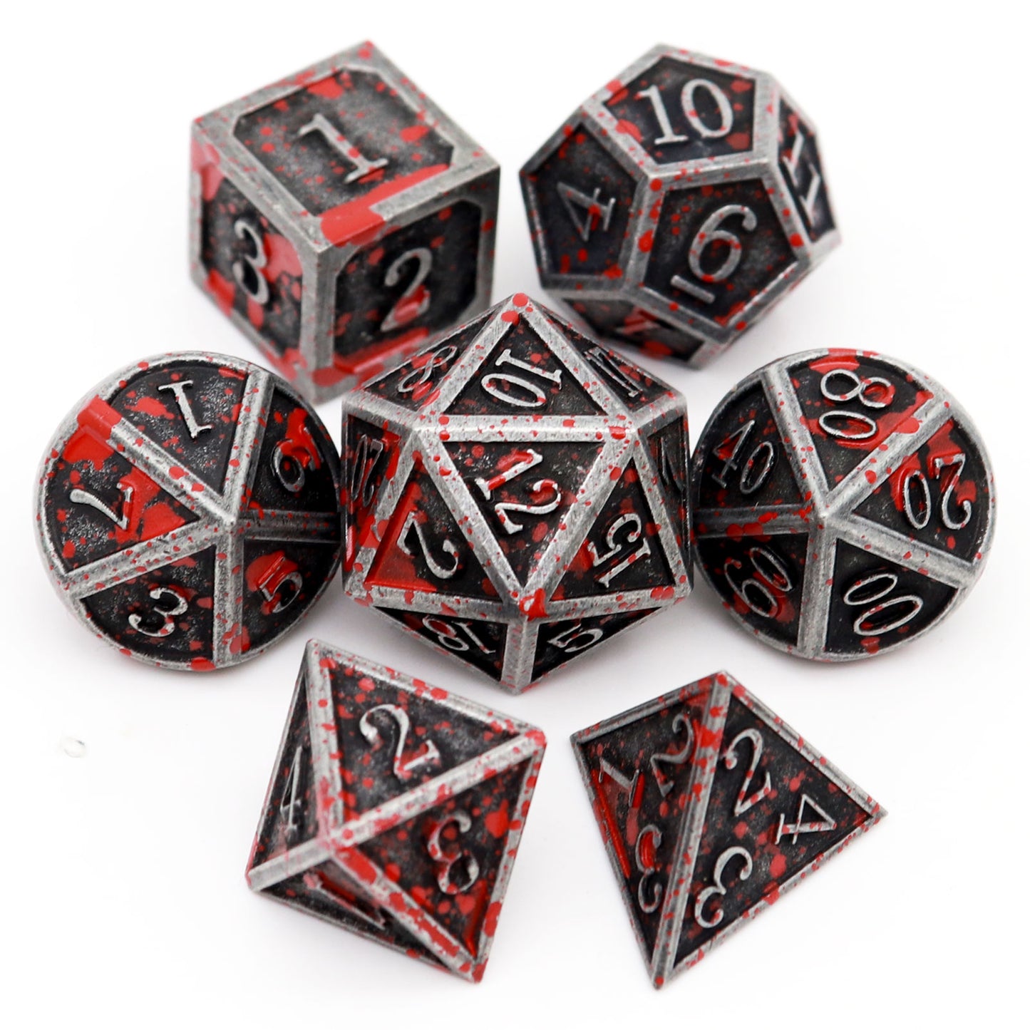 Haxtec Bloodstained Metal Dice Set D&D for DND Game-Antique Iron