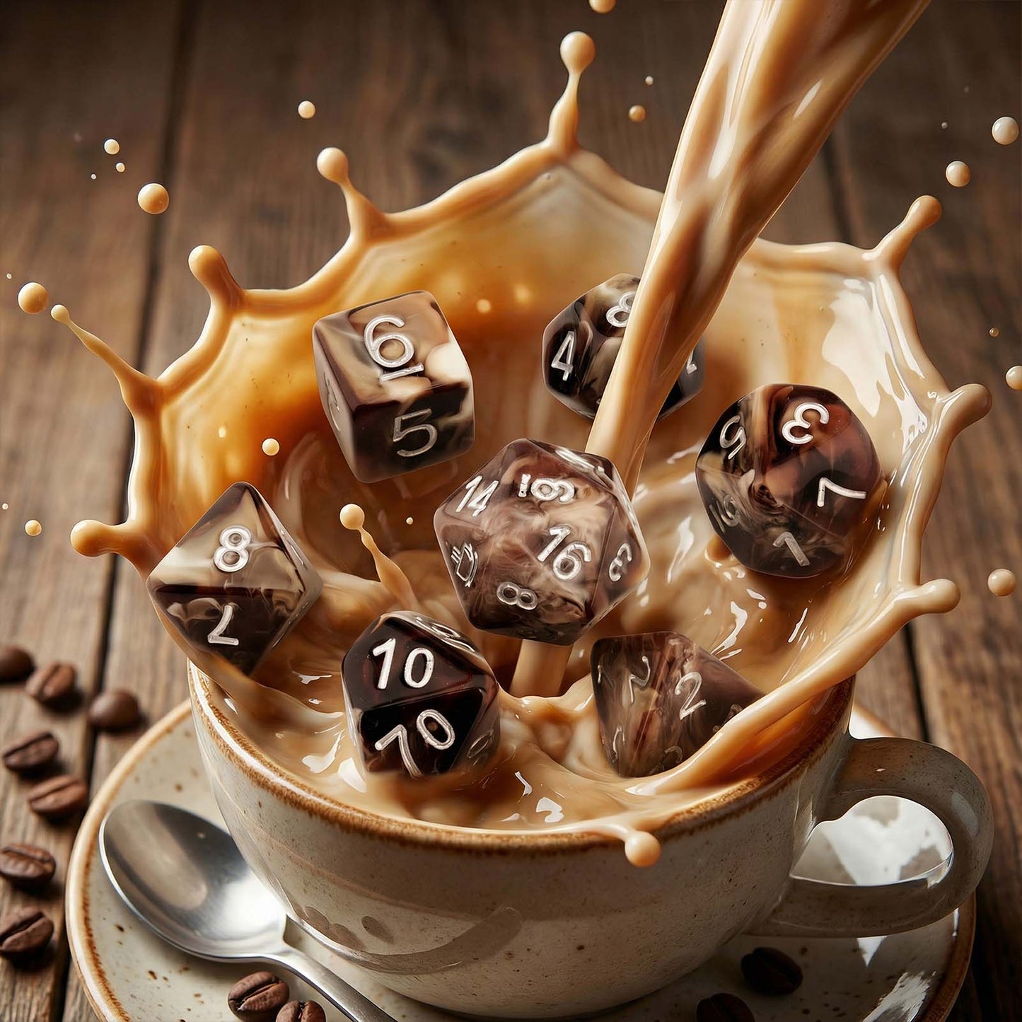 Haxtec 7PC Coffee DND Dice Set Resin RPG Dice - Last Latte
