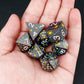 Haxtec Star Track Metal DND Dice Set for Dungeons and Dragons TTRPG-Black Blue Yellow