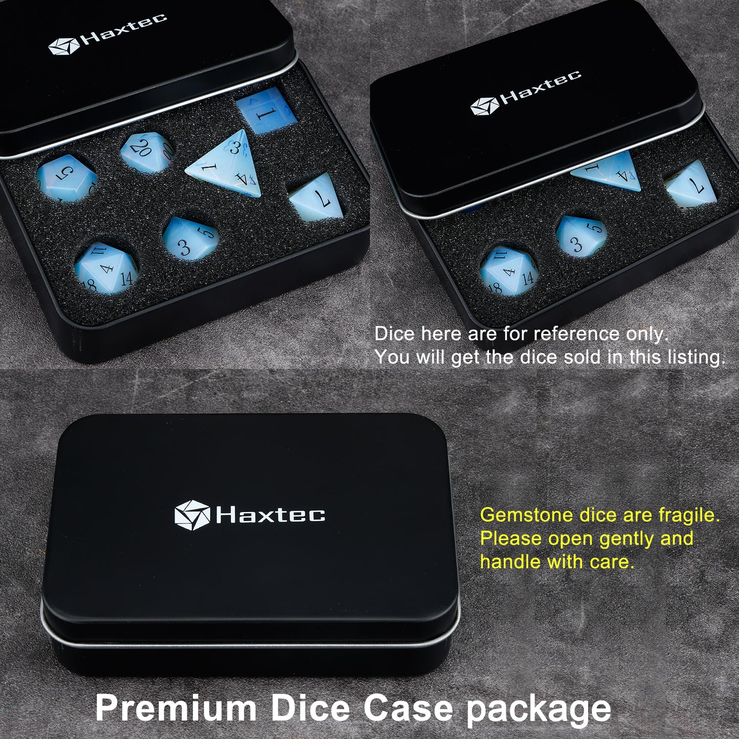 Raised Number Obsidian Stone DND Dice Set with Premium Dice Case