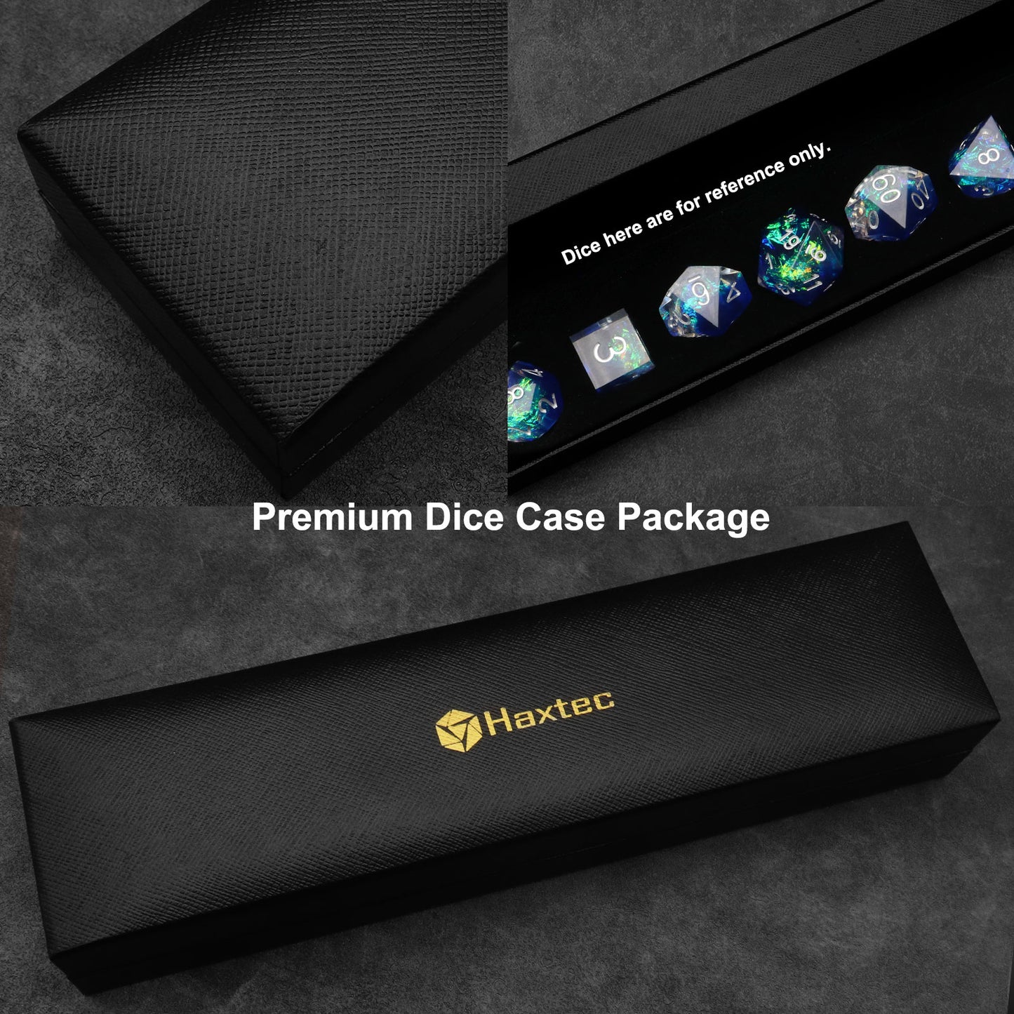 Haxtec Snowflake Obsidian Gemstone DND Dice Set with Premium Dice Case