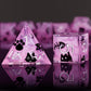 Haxtec Black Cat on Purple Sharp Edge Resin D&D Dice Set with Metal Case for Dungeons and Dragons Gift