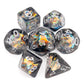 Haxtec Black Rainbow Iridescent Mylar Core Resin Dice with Velvet Pouch