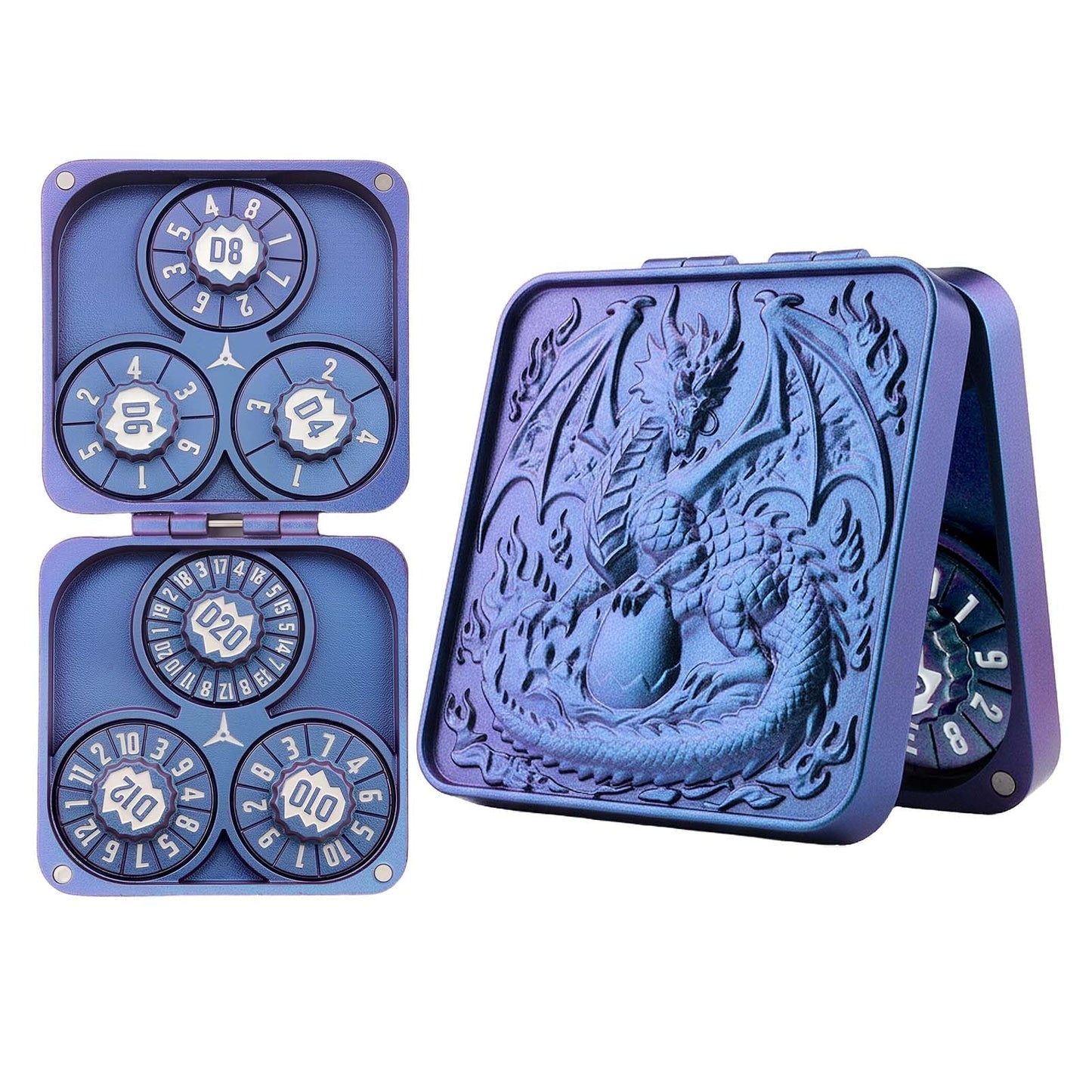 Haxtec Spinner Dice – Foldable 7-in-1 Metal Pocket RPG Set, blue