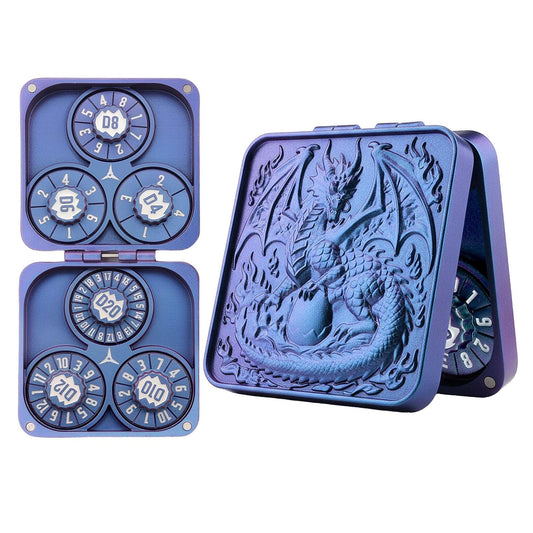 Haxtec Spinner Dice – Foldable 7-in-1 Metal Pocket RPG Set, blue