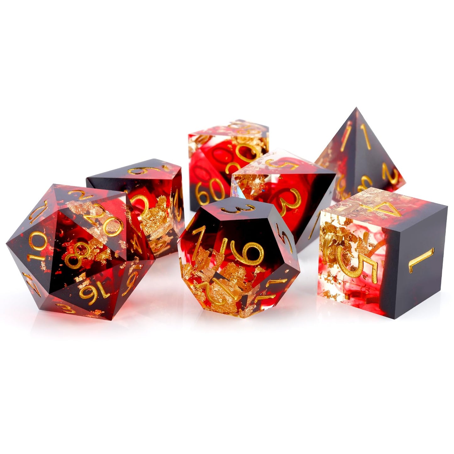 Haxtec Earth Landscape DND Sharp Edge Resin Dice Set Black White Copper Dice with Metal Case