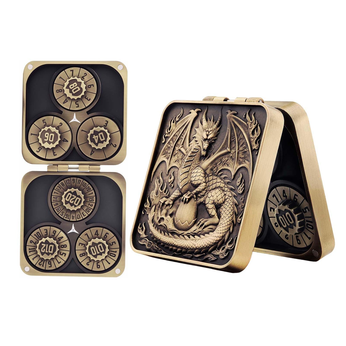 Haxtec Spinner Dice – Foldable 7-in-1 Metal Pocket RPG Set，Bronze