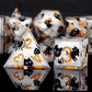 Haxtec White Cat Sharp Edge Resin D&D Dice Set with Metal Case for Dungeons and Dragons Gift