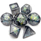 Haxtec Black Green Iridescent Mylar Core Resin DnD Dice Set with Velvet Pouch