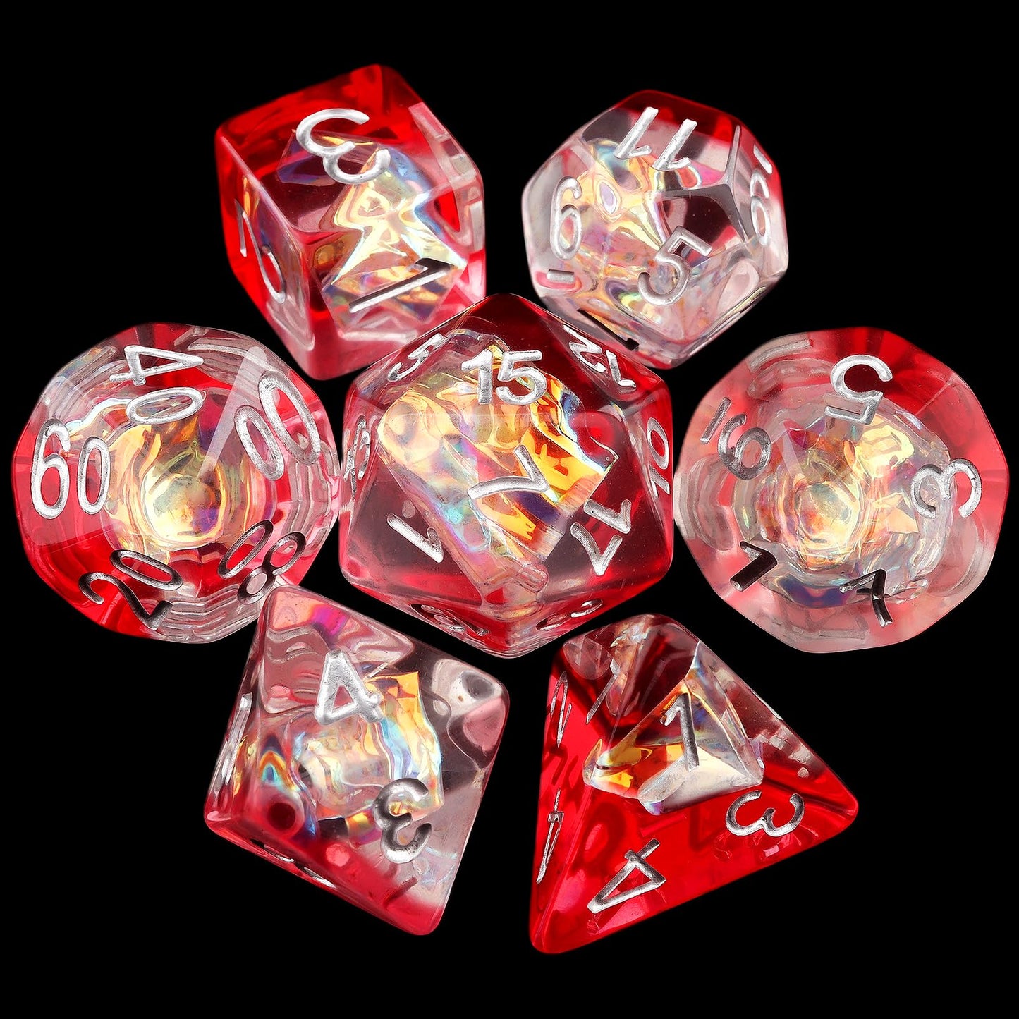 Haxtec Ruby Iridescent Mylar Core Resin Dice with Velvet Pouch
