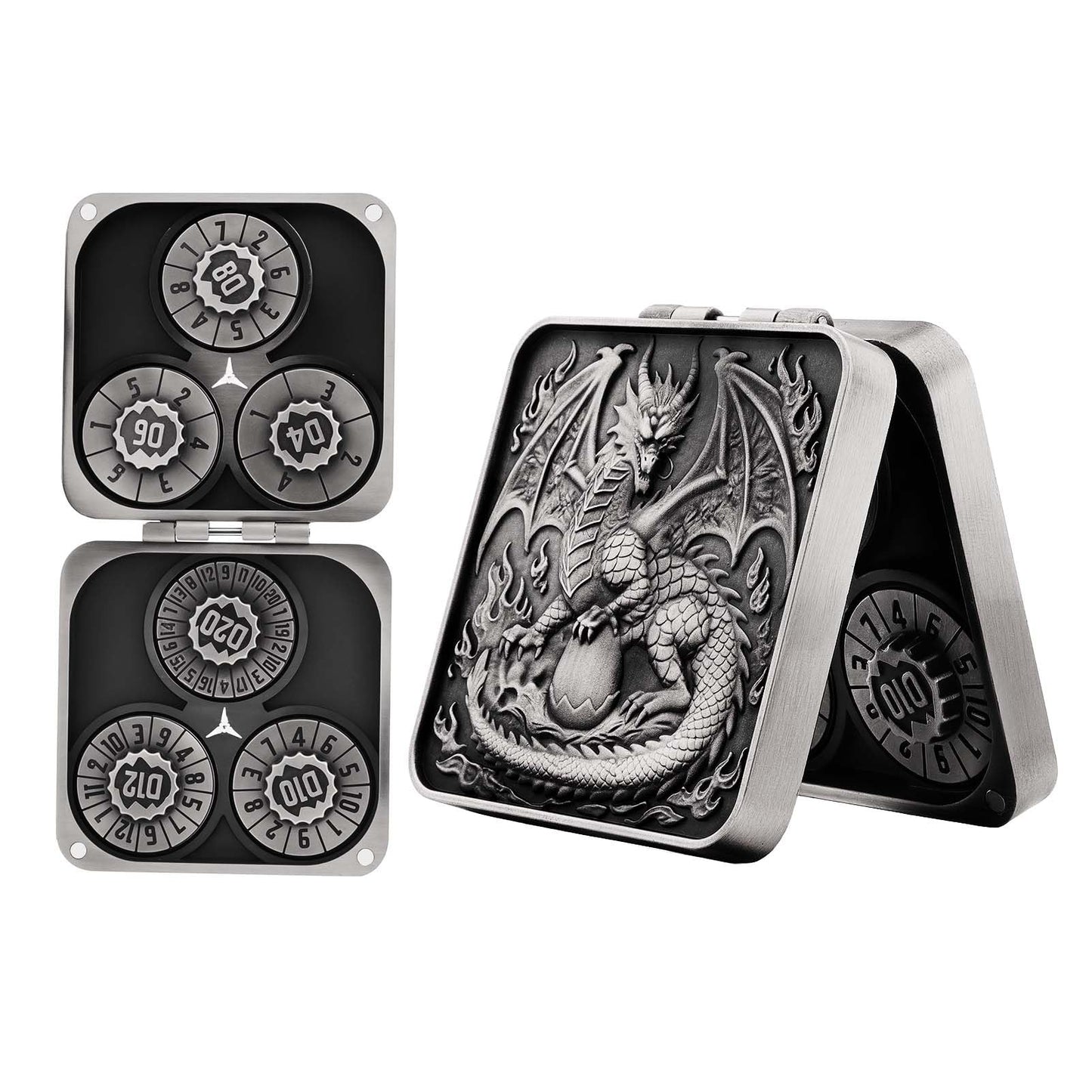 Haxtec Spinner Dice – Foldable 7-in-1 Metal Pocket RPG Set, Iron