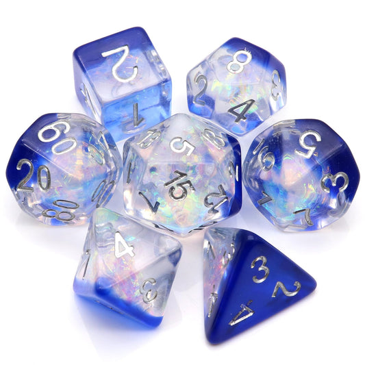 Haxtec Sapphire Blue Deepwater Iridescent Mylar Core Resin Dice with Velvet Pouch