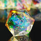 Haxtec Clear Resin Sharp Edge DND Dice Set – Rainbow Holographic Polyhedral Dice with Metal Case