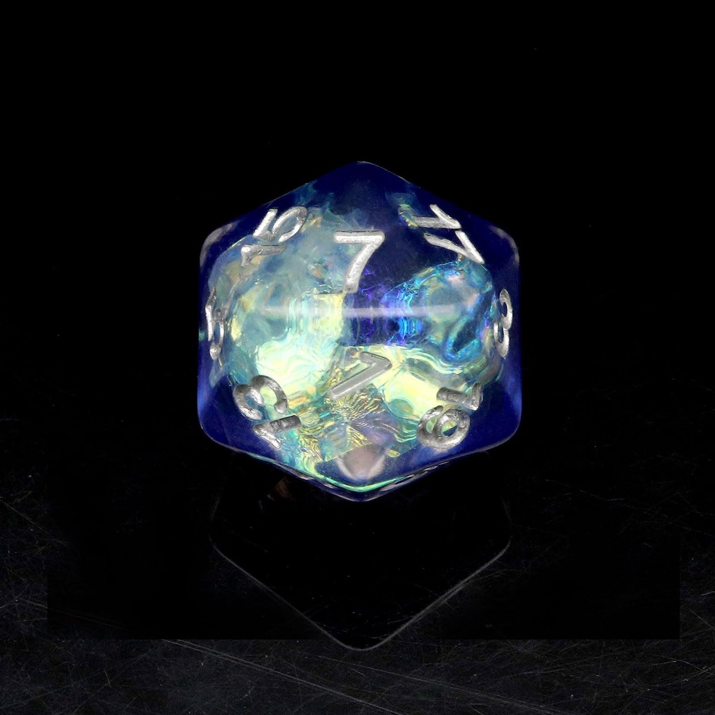 Haxtec Sapphire Blue Deepwater Iridescent Mylar Core Resin Dice with Velvet Pouch