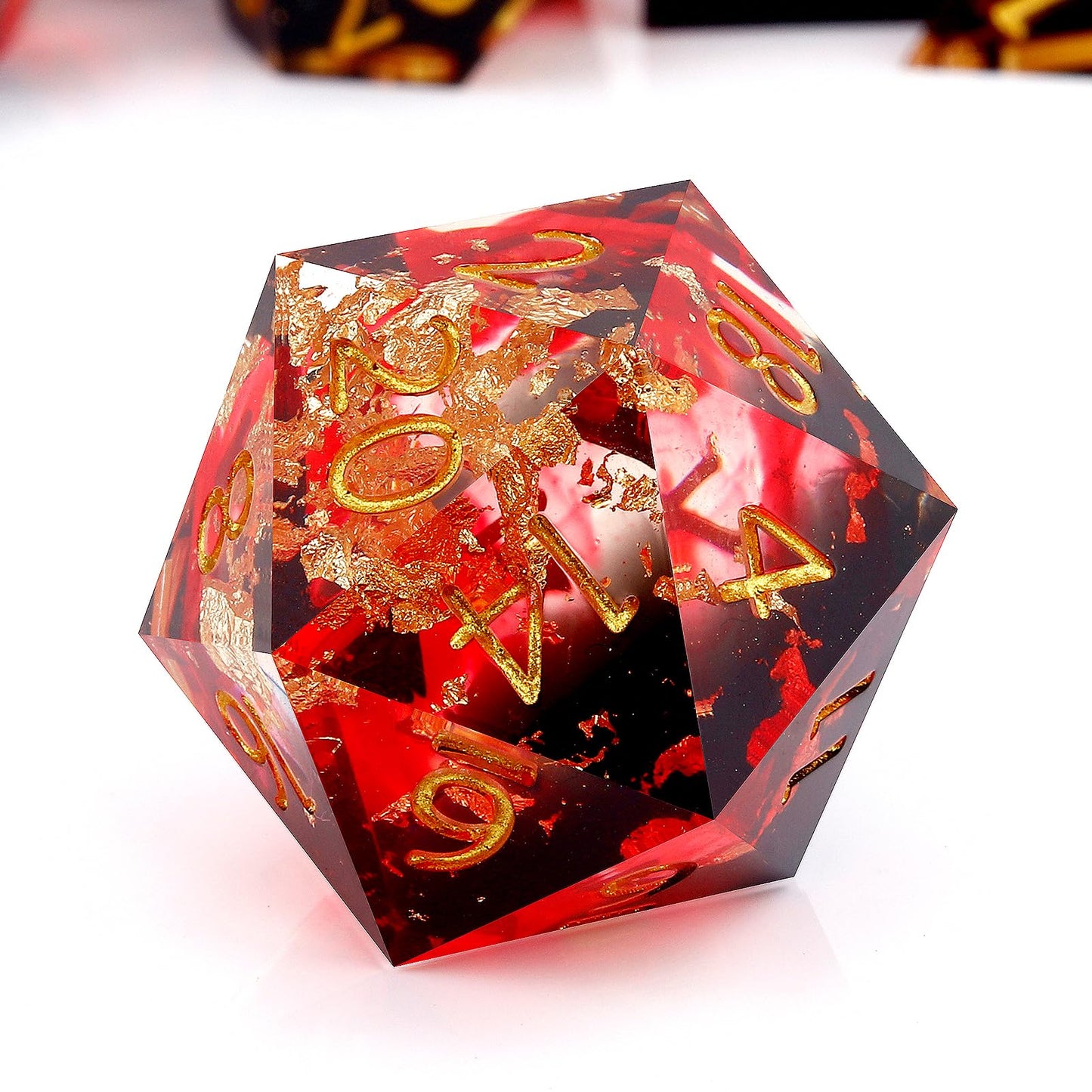 Haxtec Volcano Lava Sharp Edge Resin D&D Dice Set – Red Black Gold with Metal Case